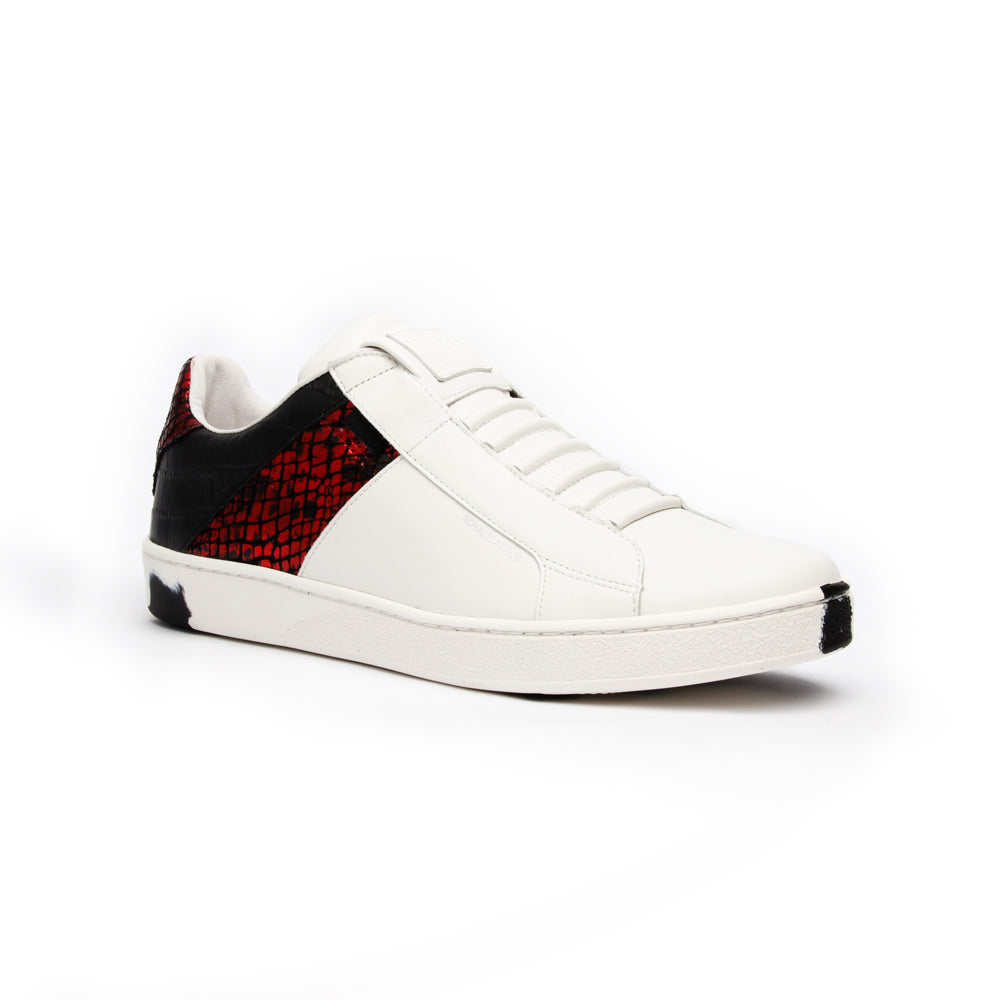 Men's Icon Deejay White Black Red Leather Sneakers 02082-019