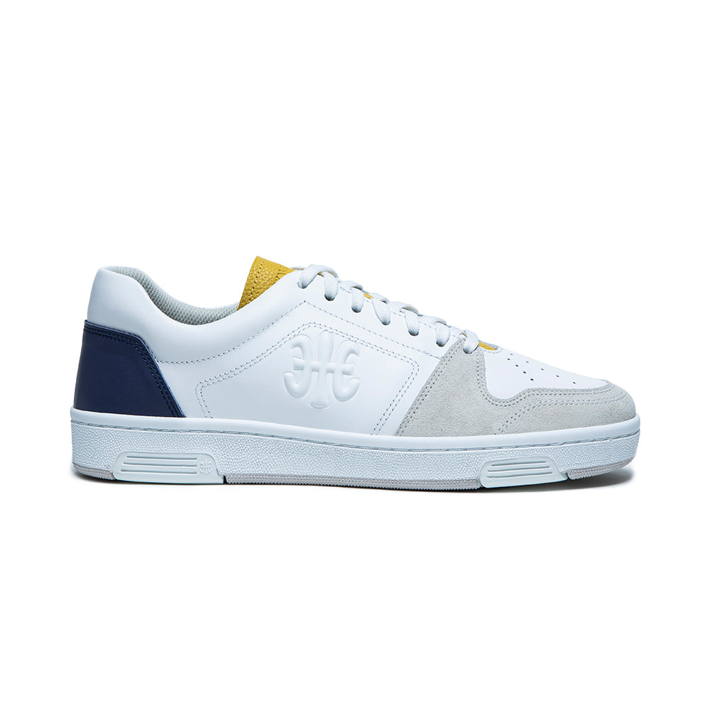 Men's Maker White Yellow Blue Logo Leather Sneakers 08214-053