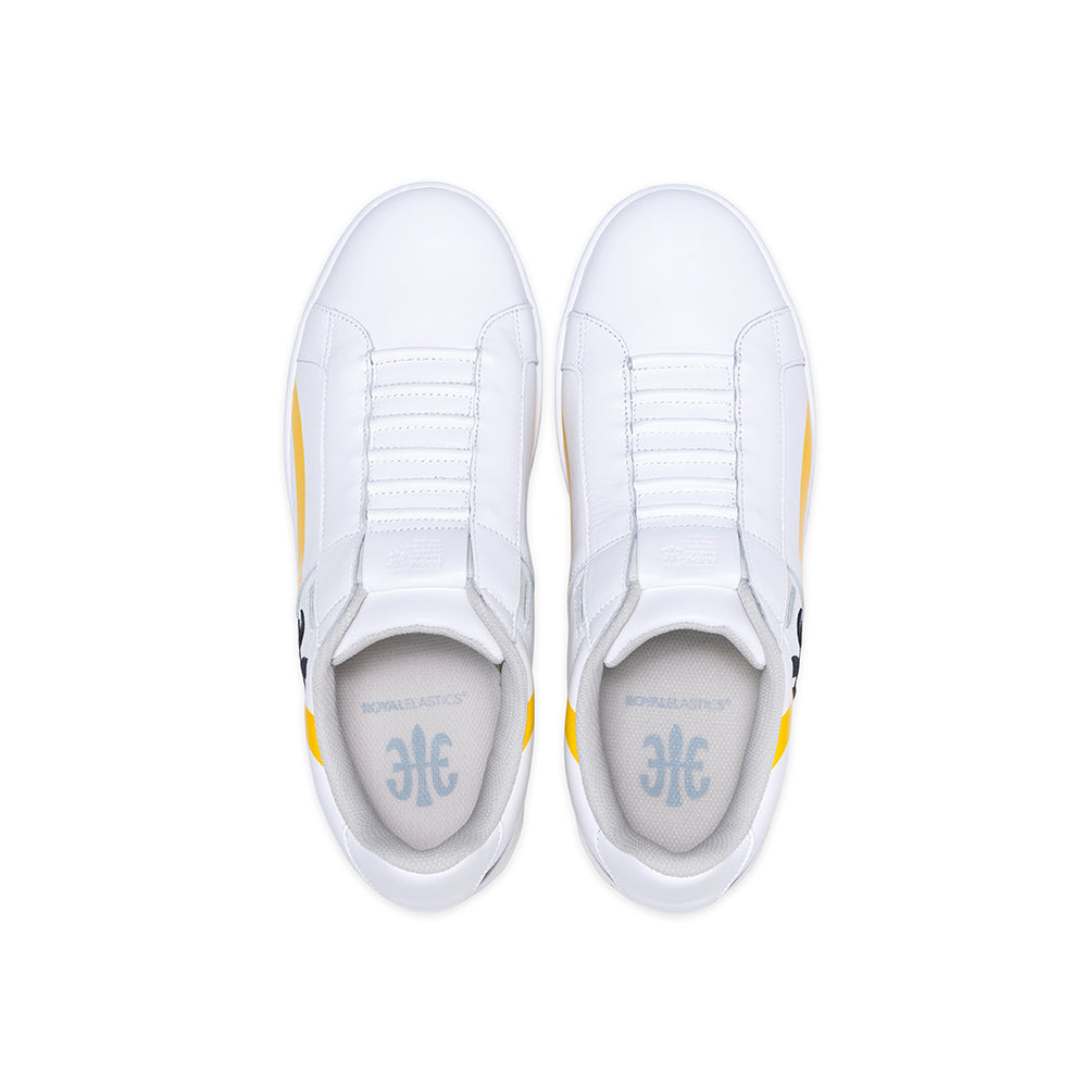 Women's Icon Cross White Yellow Blue Logo Leather Sneakers 91931-039