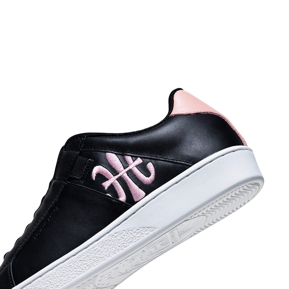 Women's Icon Black Pink Logo Leather Sneakers 91923-991