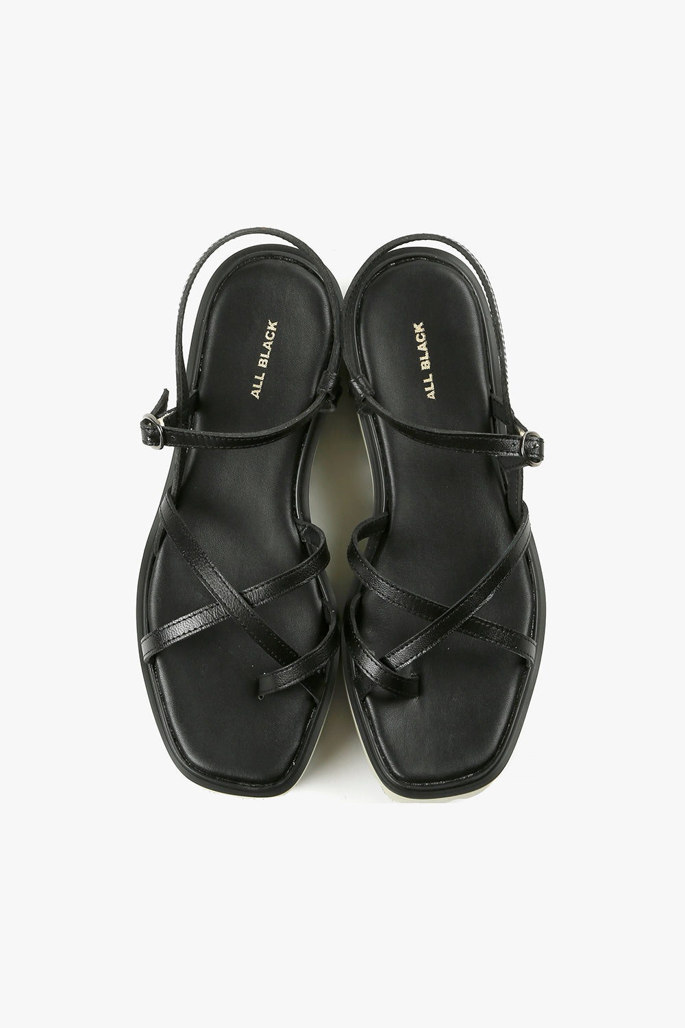 STRAPPY FLATFORM Black Leather Sandal