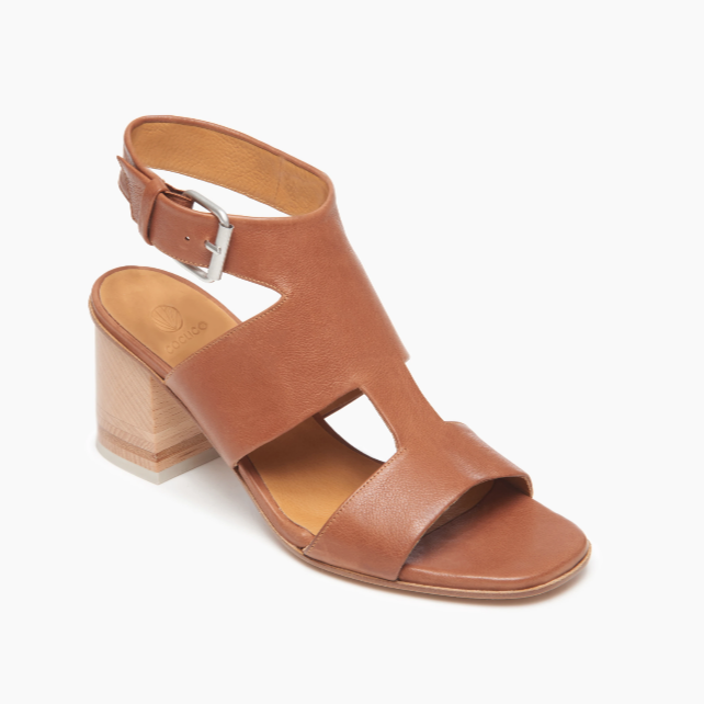 BERRY Tan Leather Block Heel Strappy Sandal