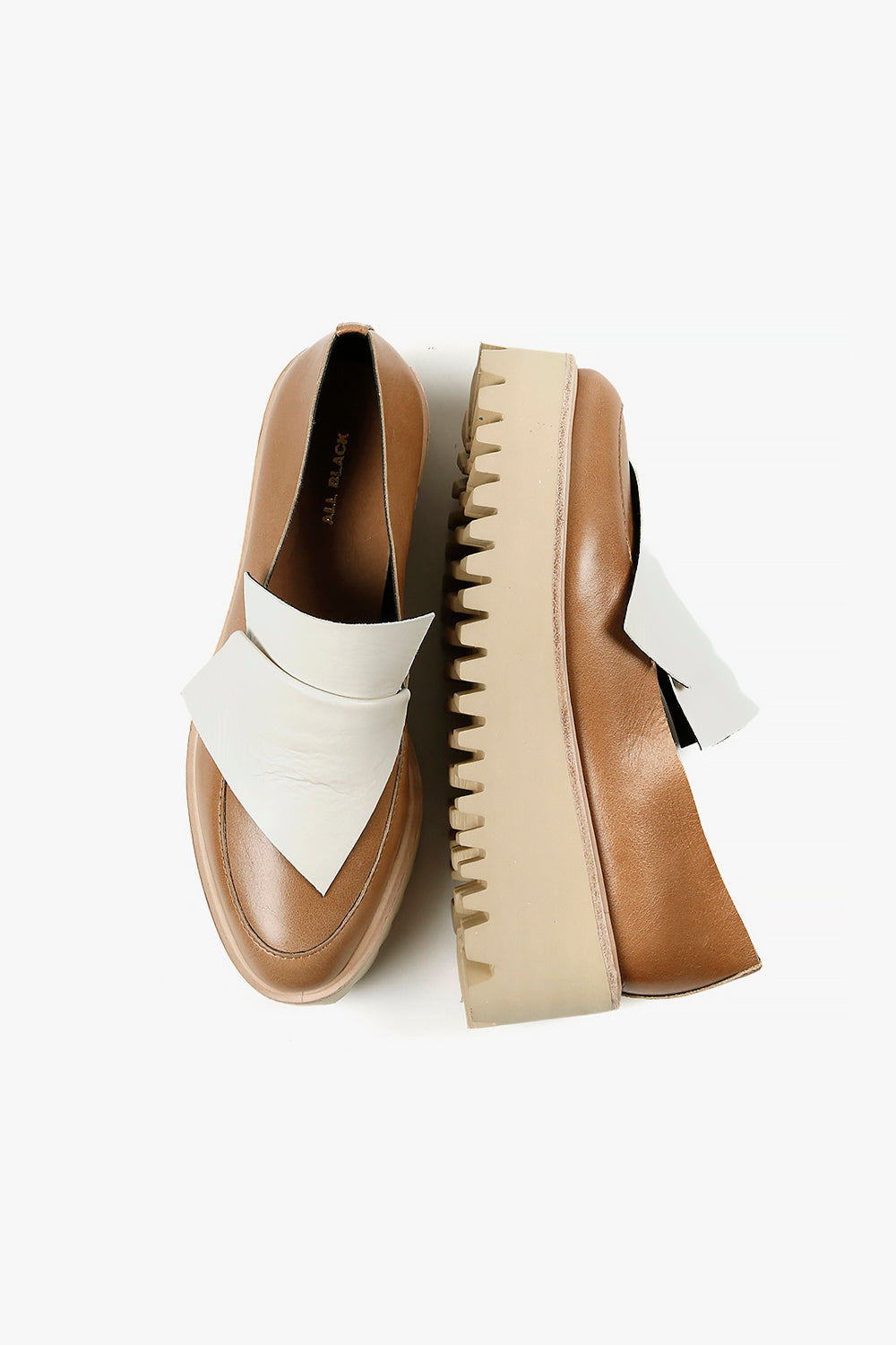 FLATBOW FLATFORM LOAFER Beige and White Leather Slip-on Loafer