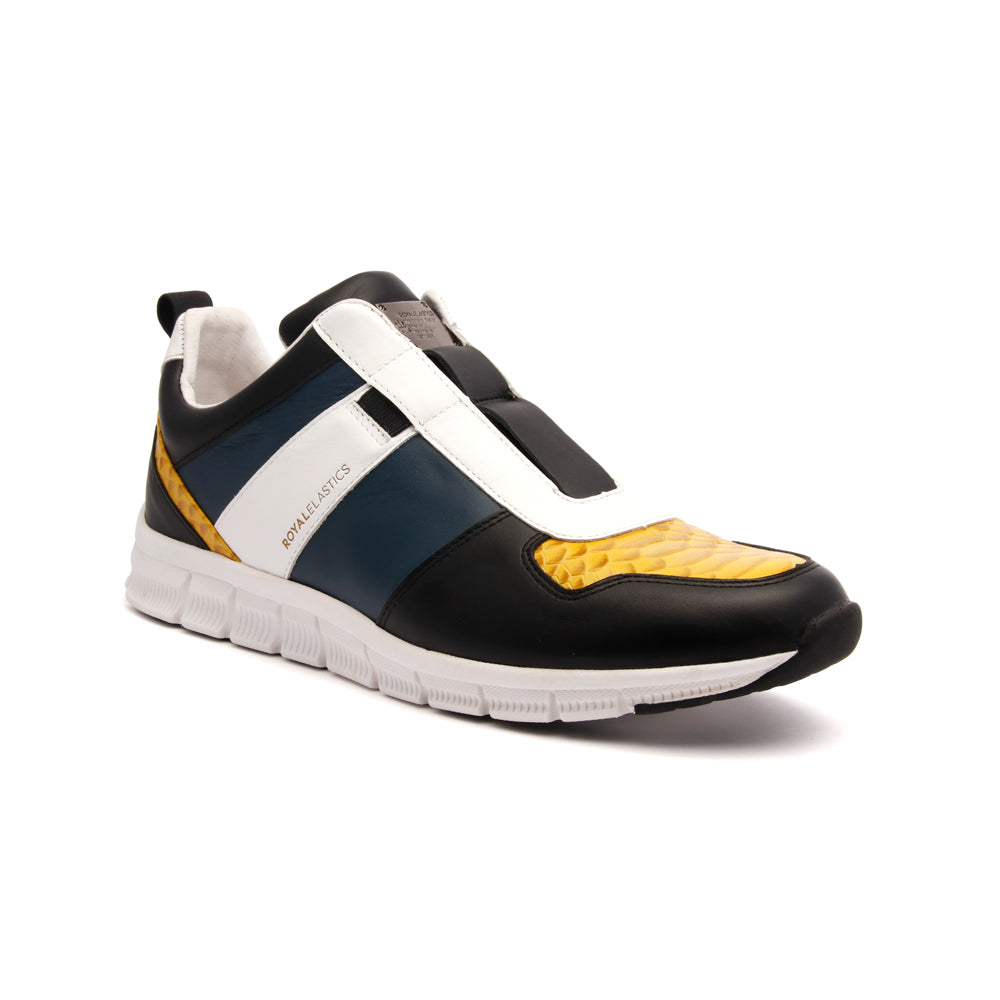 Men's Rider Black Yellow White Leather Sneakers 01183-953