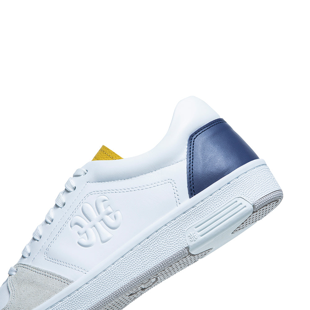 Men's Maker White Yellow Blue Logo Leather Sneakers 08214-053