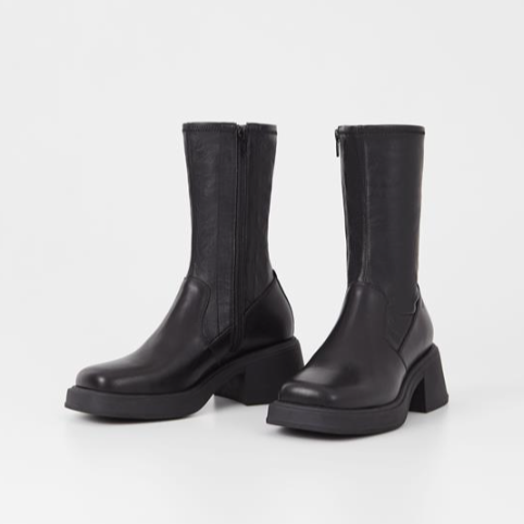 DORAH Black Leather Mid Rise Boots