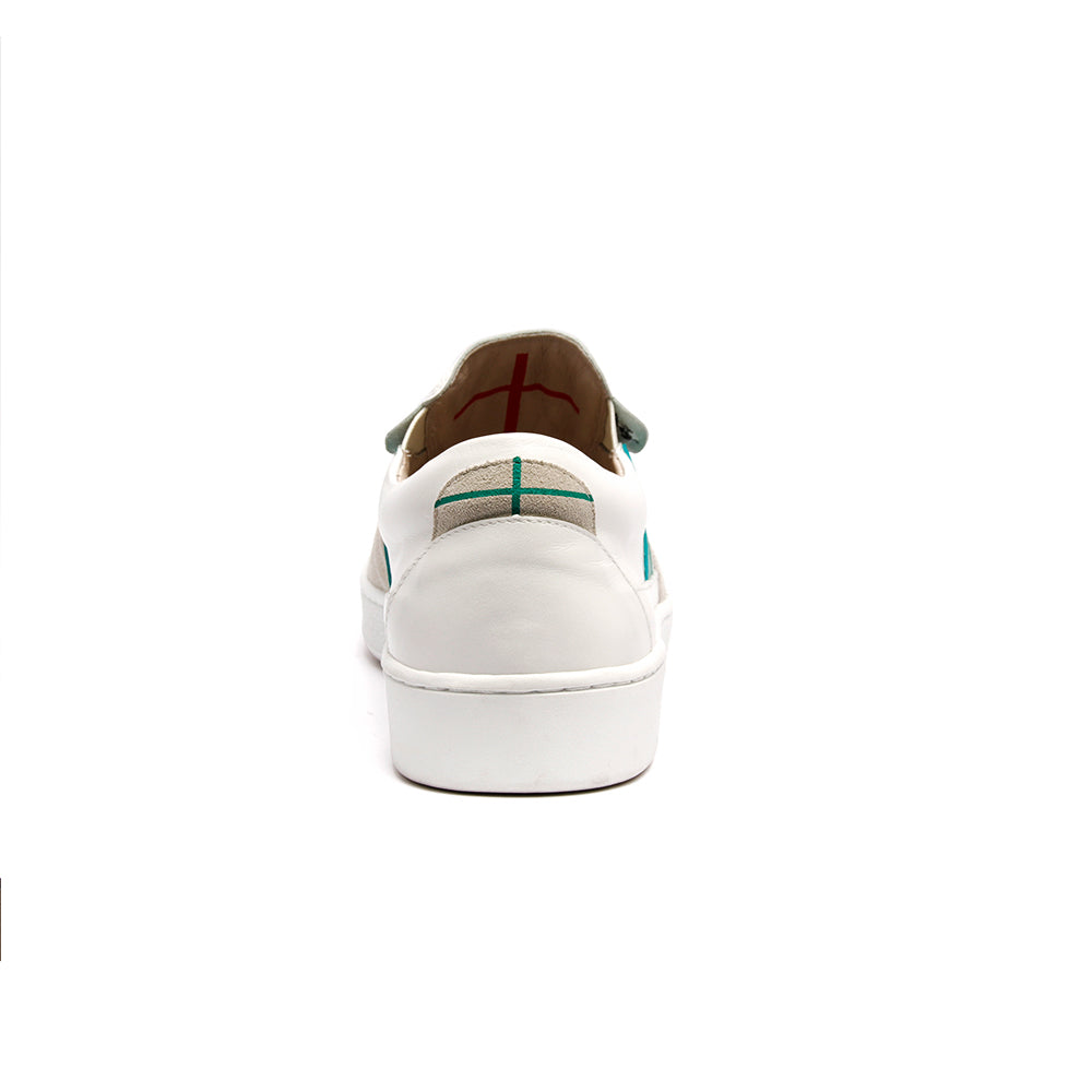 Men's Pastor White Green Leather Sneakers 01891-004