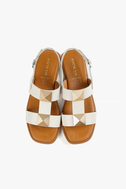 PYRAMID STUDDED White Leather Sandals