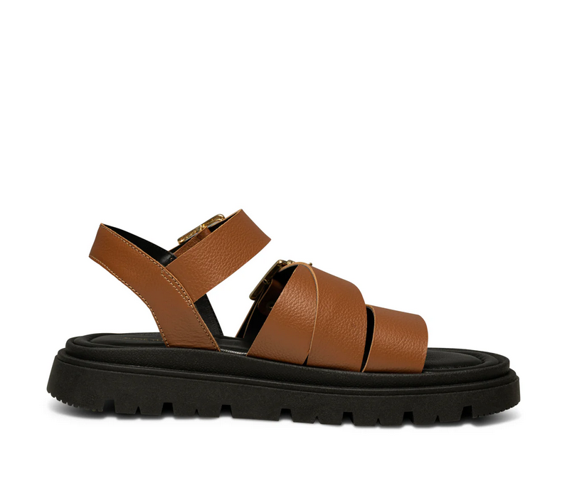 REBECCA Buckle Tan Leather Sandals