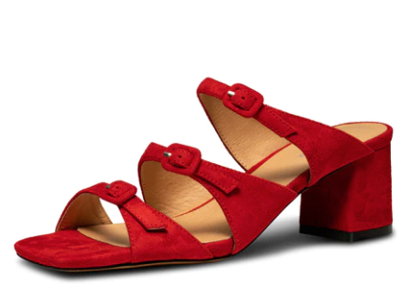 HANNA BUCKLE Red Suede Mules