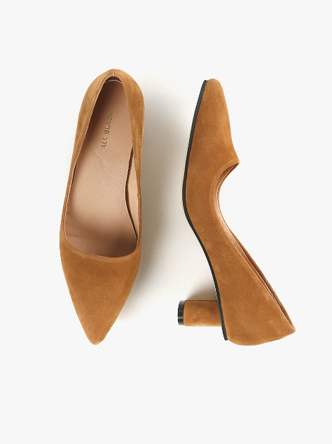 OVAL KITTEN PUMP Tan Suede Heels