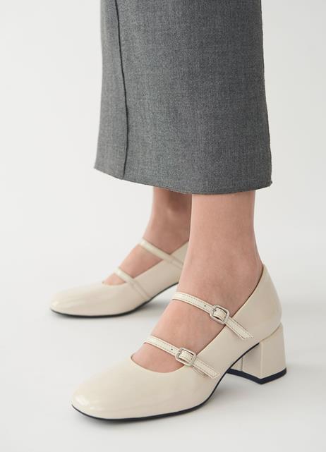 ADISON Cream Patent Mary Jane Pumps