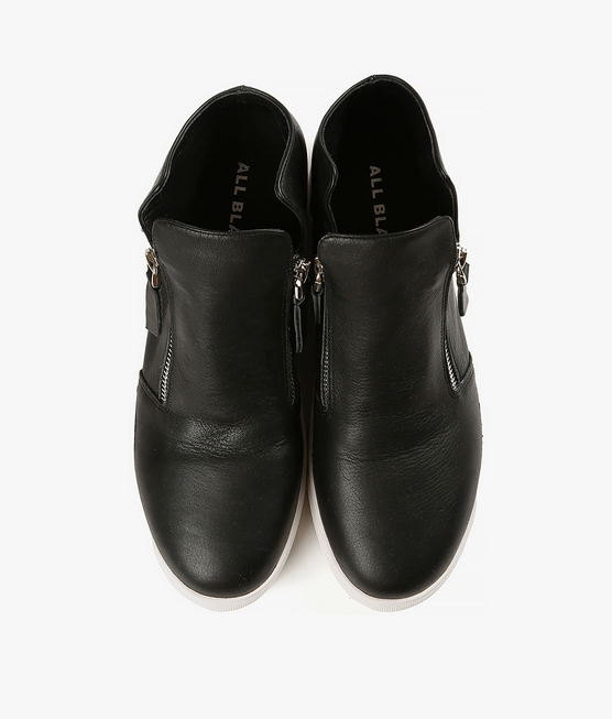 HI DOUBLE ZIP Black Leather Sneakers