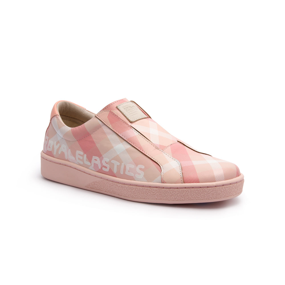 Women's Bishop Checked Pink White Leather Sneakers 91791-111