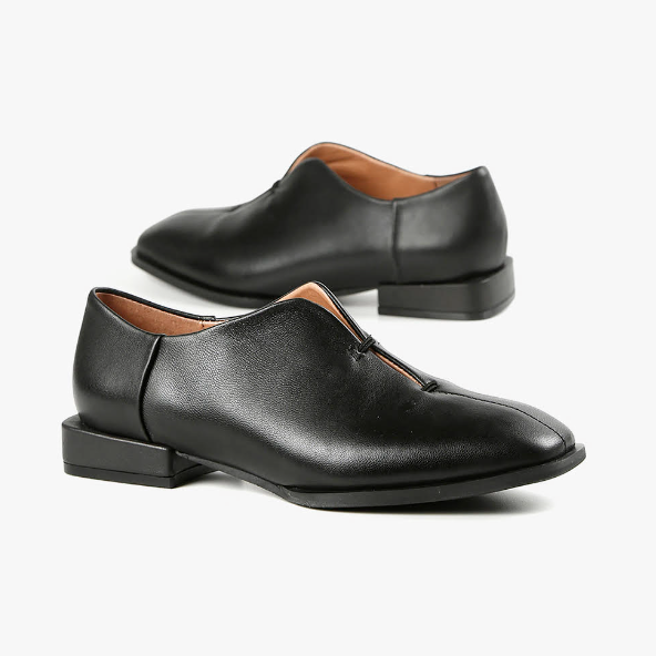 TWO CORD Black Leather Flats