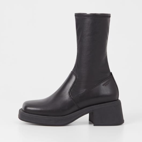 DORAH Black Leather Mid Rise Boots