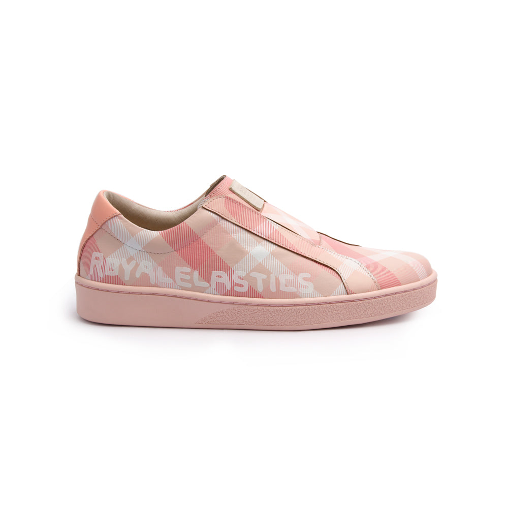 Women's Bishop Checked Pink White Leather Sneakers 91791-111