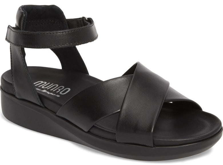 Munro Brinn Black Leather Sandal (Women)