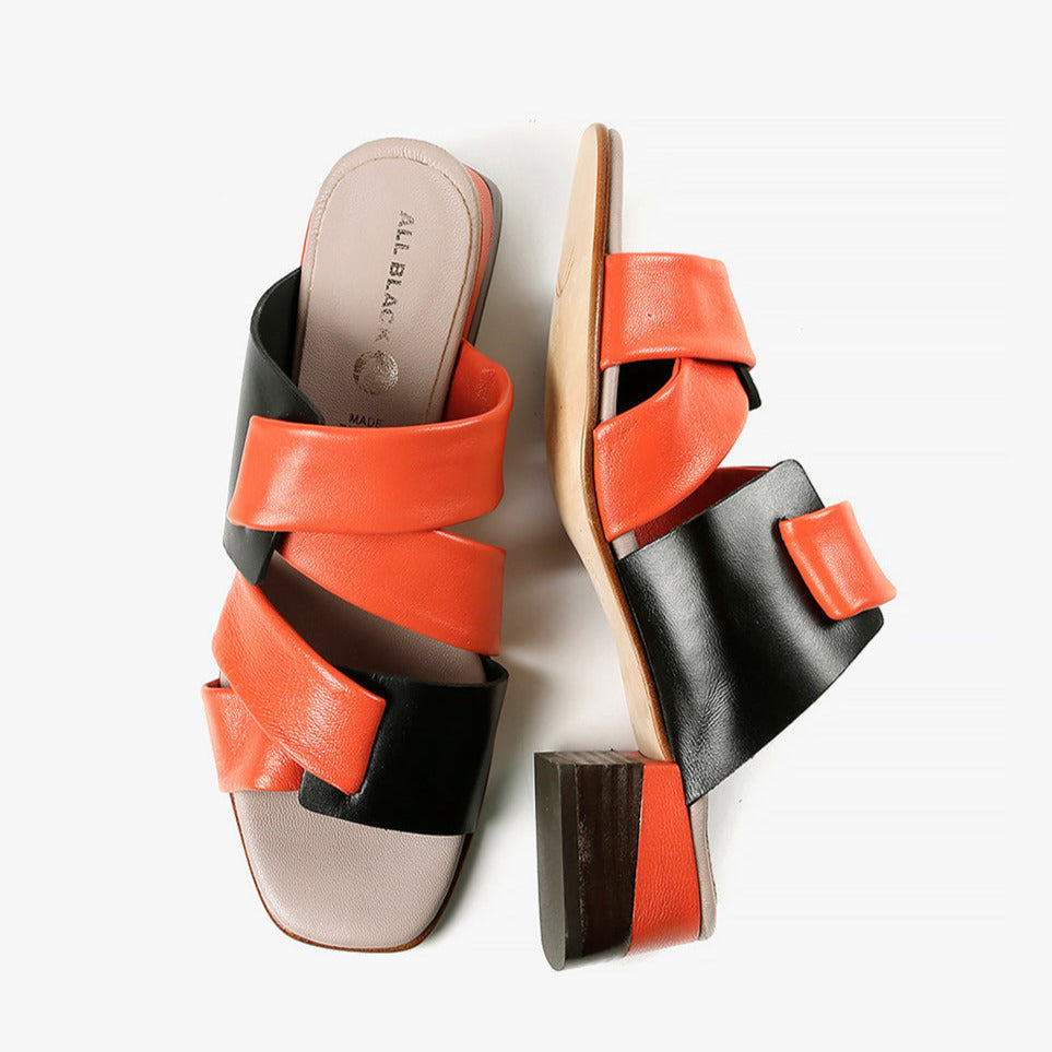 INSERT BAND SANDAL Orange & Black Leather