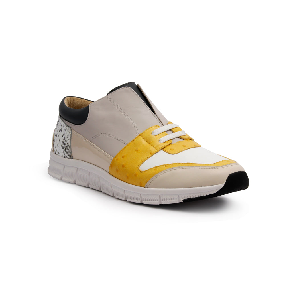 Men's Midnight Rider Yellow Gray White Leather Sneakers 01291-083