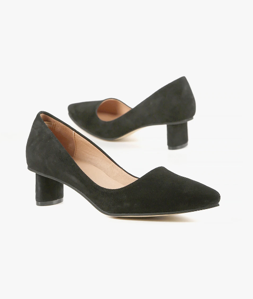 OVAL KITTEN PUMP Black Suede Heels