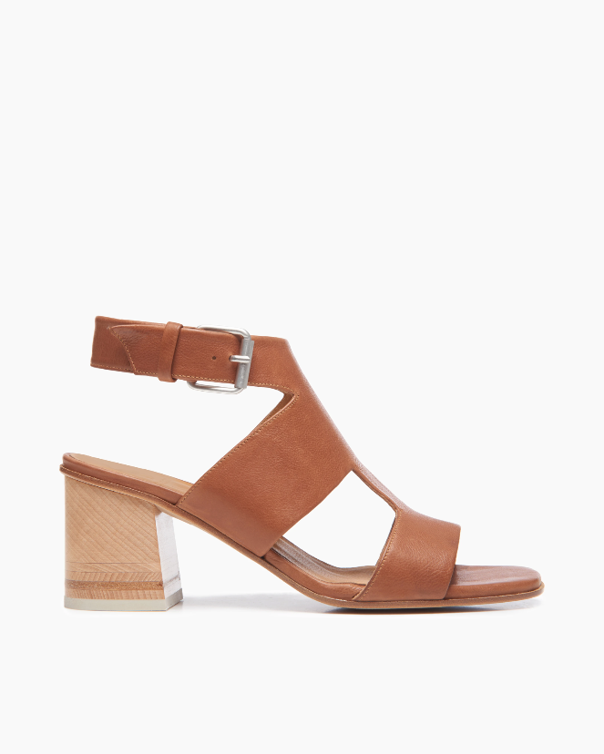 BERRY Tan Leather Block Heel Strappy Sandal