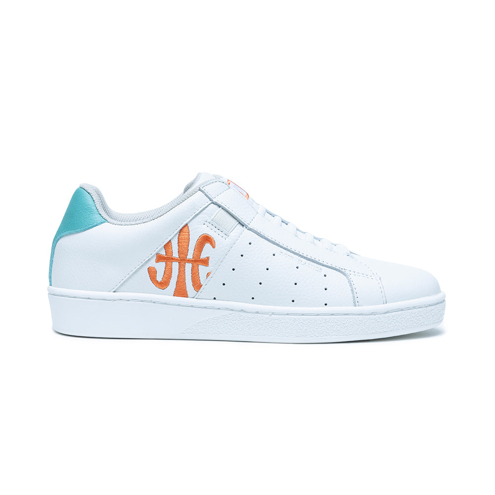 Women's Icon White Orange Green Logo Leather Sneakers 91922-024