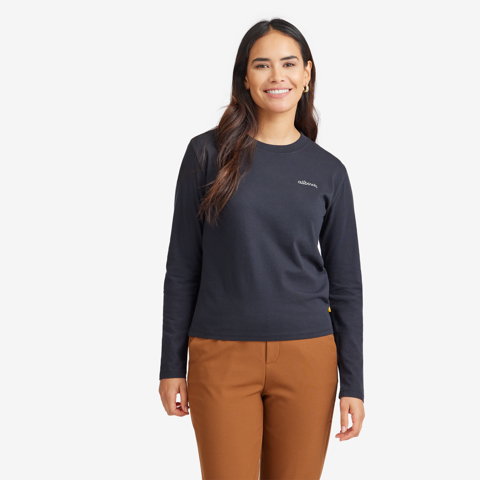 Women's Organic Cotton Long Sleeve Tee - Logo - Natural Black