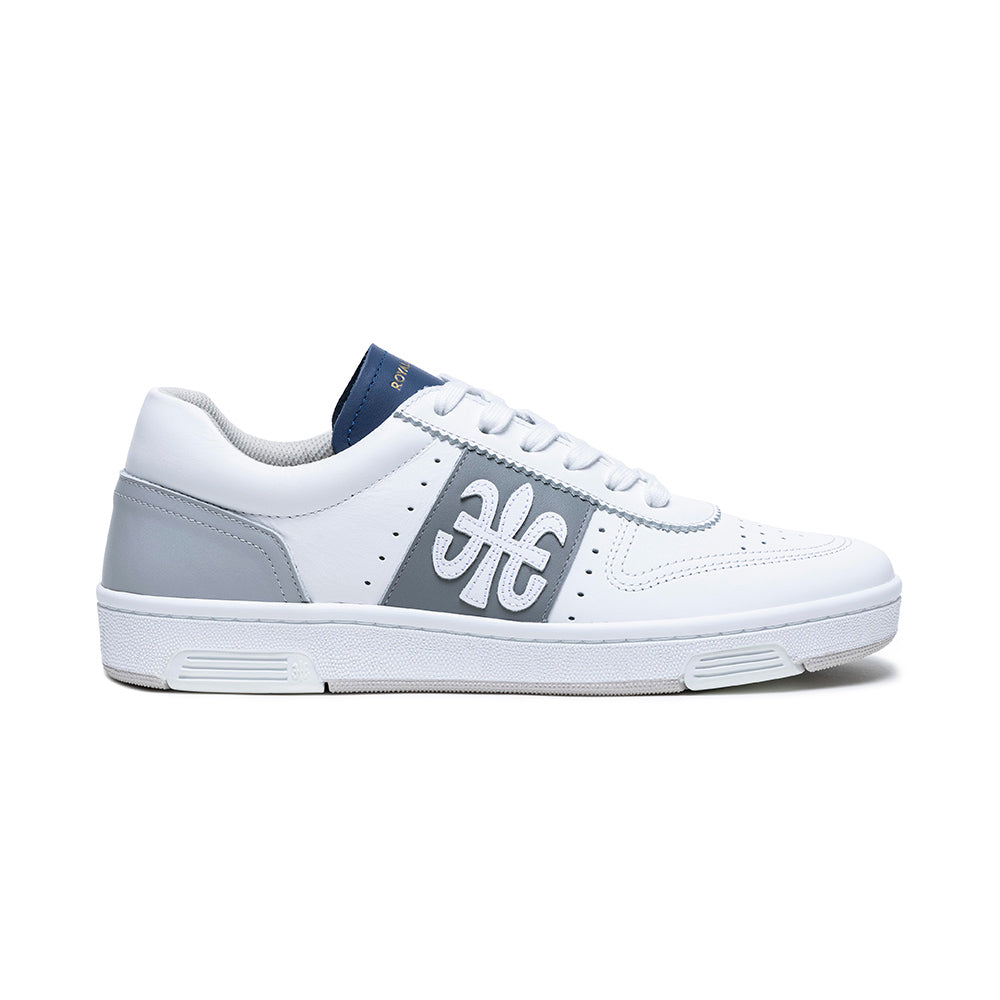 Men's Dreamer White Gray Blue Logo Leather Sneakers 08121-058