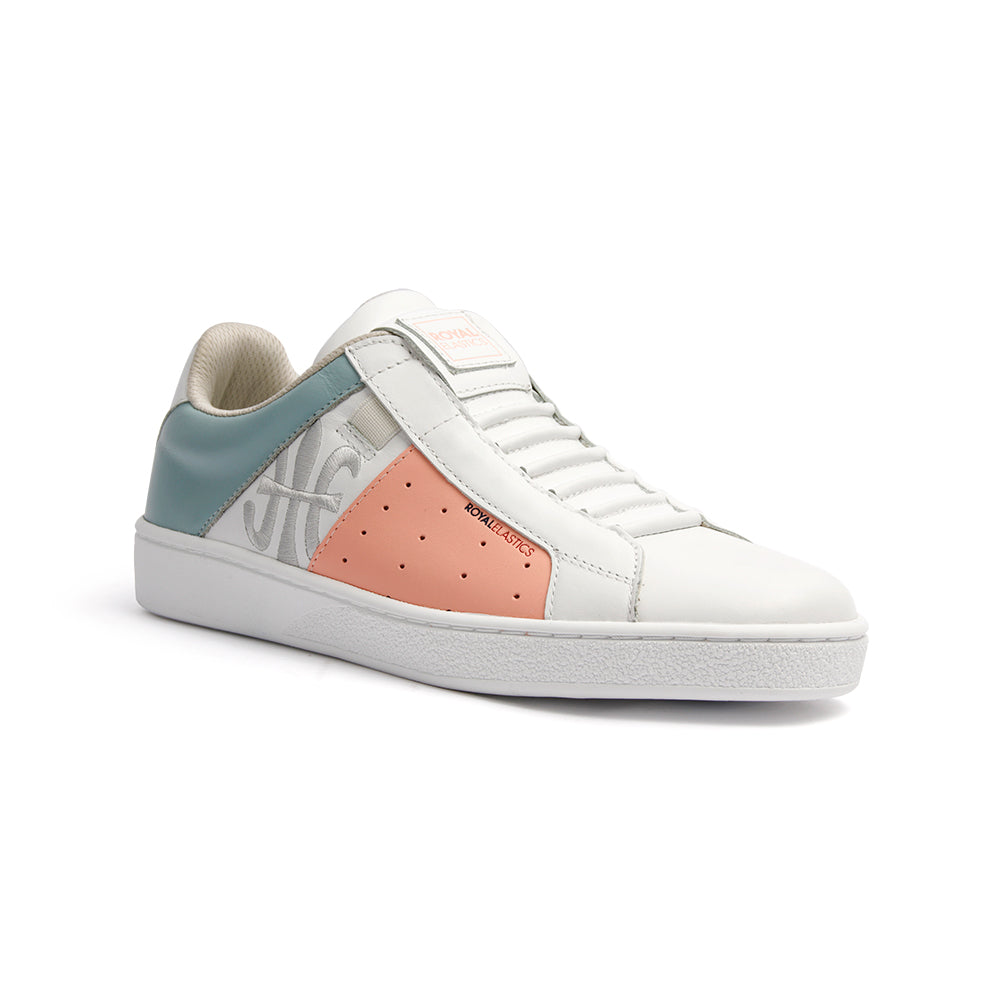 Women's Icon Genesis Spotlight White Peach Blue Leather Sneakers 91993-051