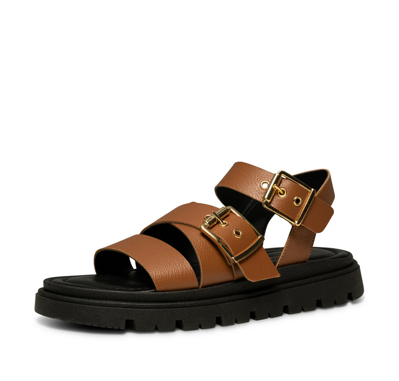 REBECCA Buckle Tan Leather Sandals