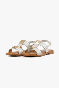 PYRAMID STUDDED White Leather Sandals