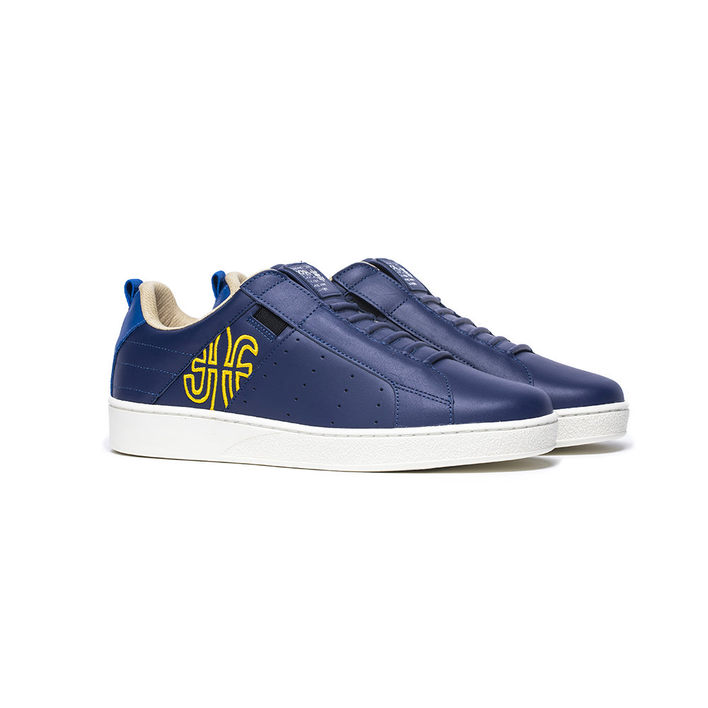 Men's Icon Manhood Blue White Yellow Leather Sneakers 02094-553