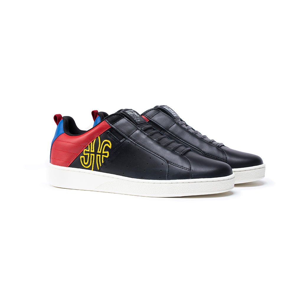 Men's Icon Manhood Black Red Yellow  Leather Sneakers 02094-915