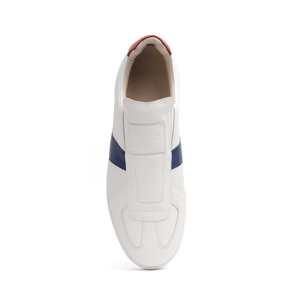 Men's Smooth White Blue Red Leather Low Tops 01593-051