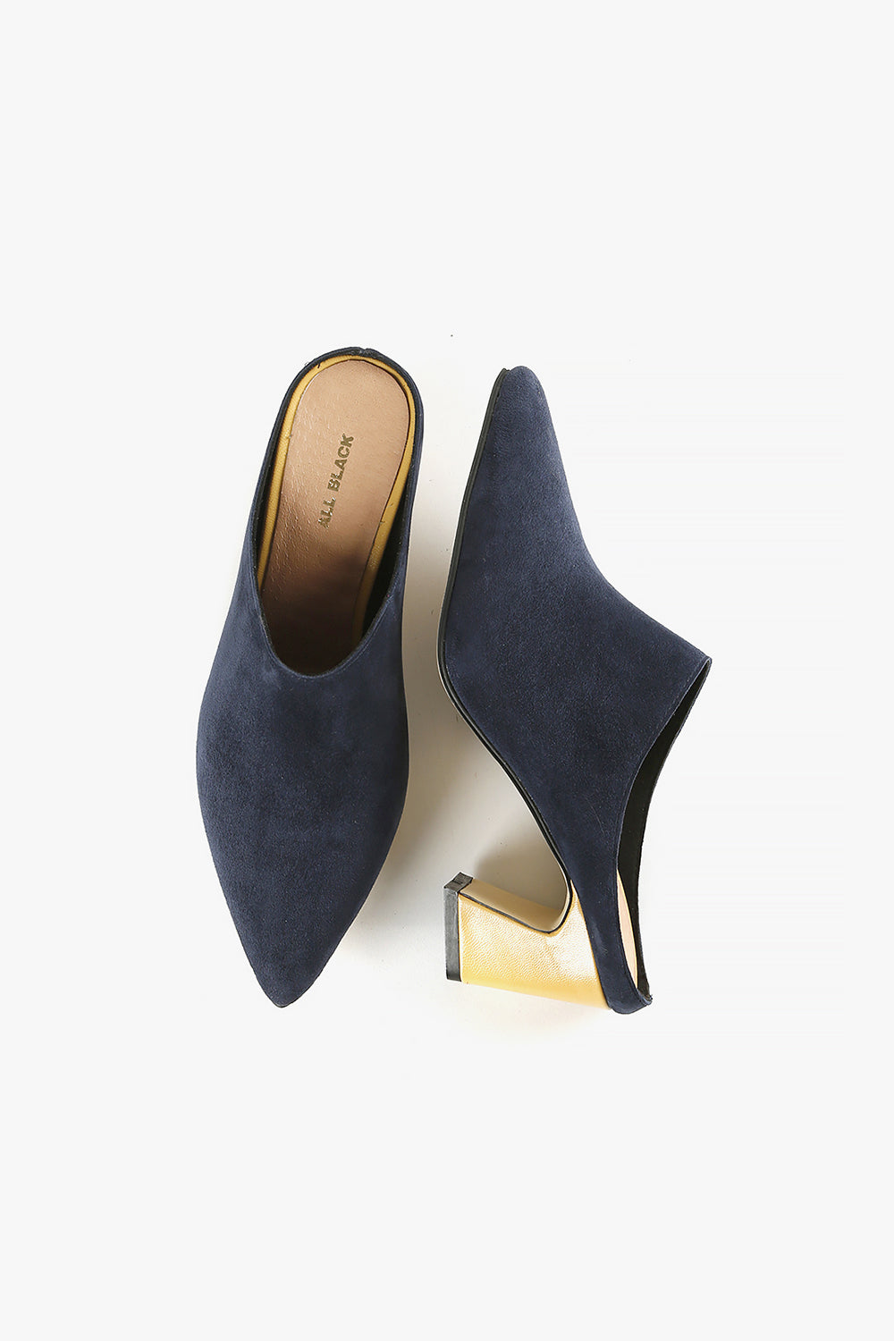 ANGLE MULE Navy Suede Mules