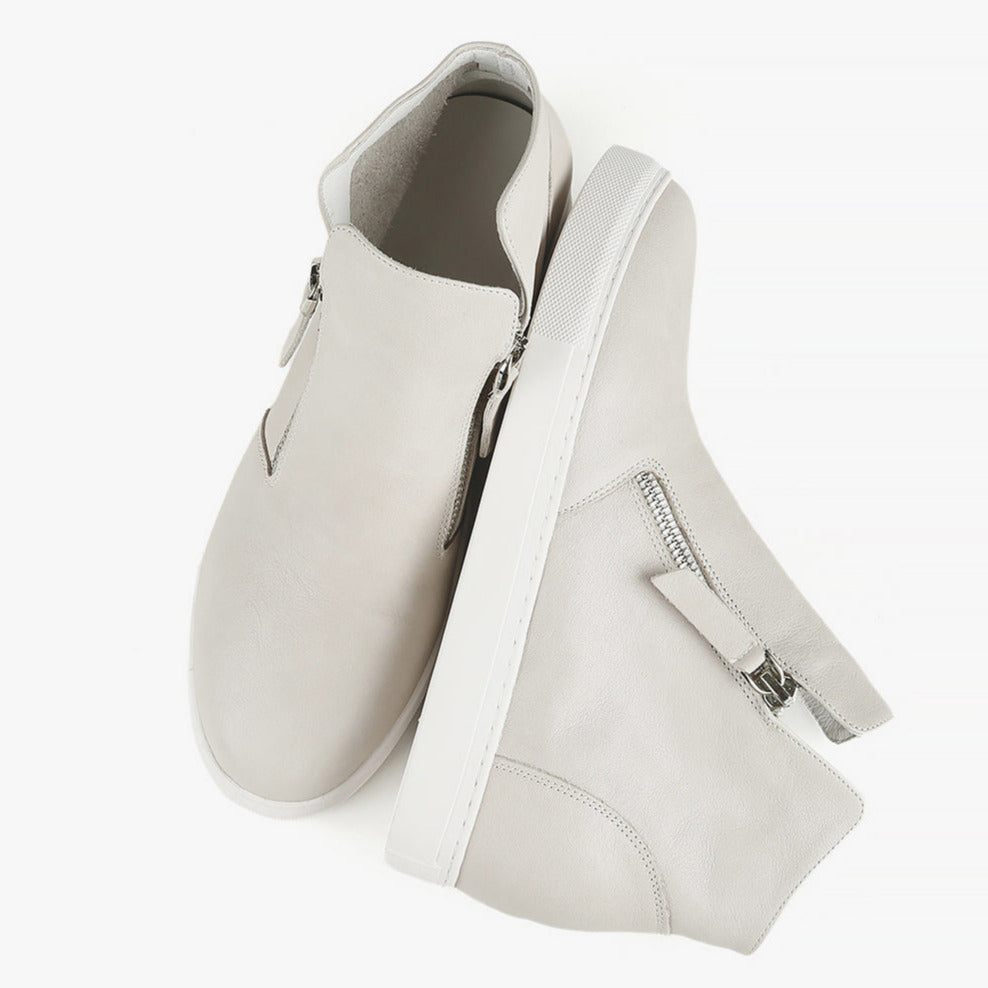 HI DOUBLE ZIP Grey Leather Sneakers