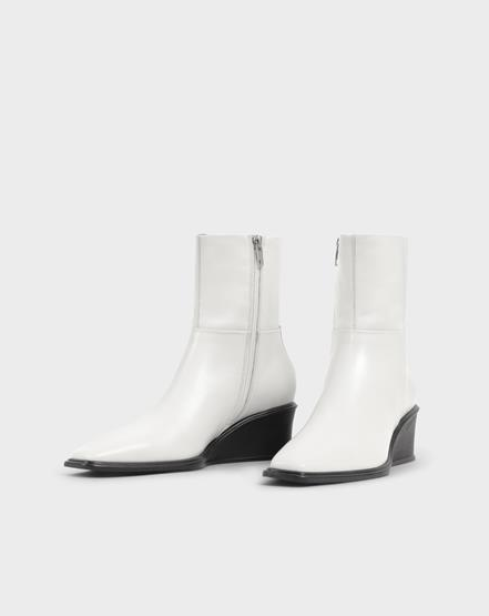 AINO White Wedge Ankle Boots