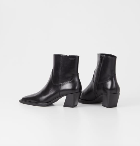 ALINA Black Leather Ankle Boots