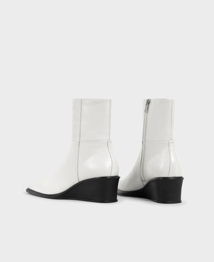 AINO White Wedge Ankle Boots