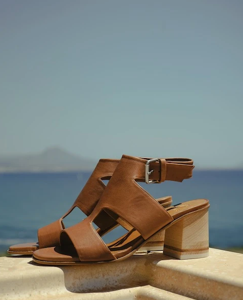 BERRY Tan Leather Block Heel Strappy Sandal