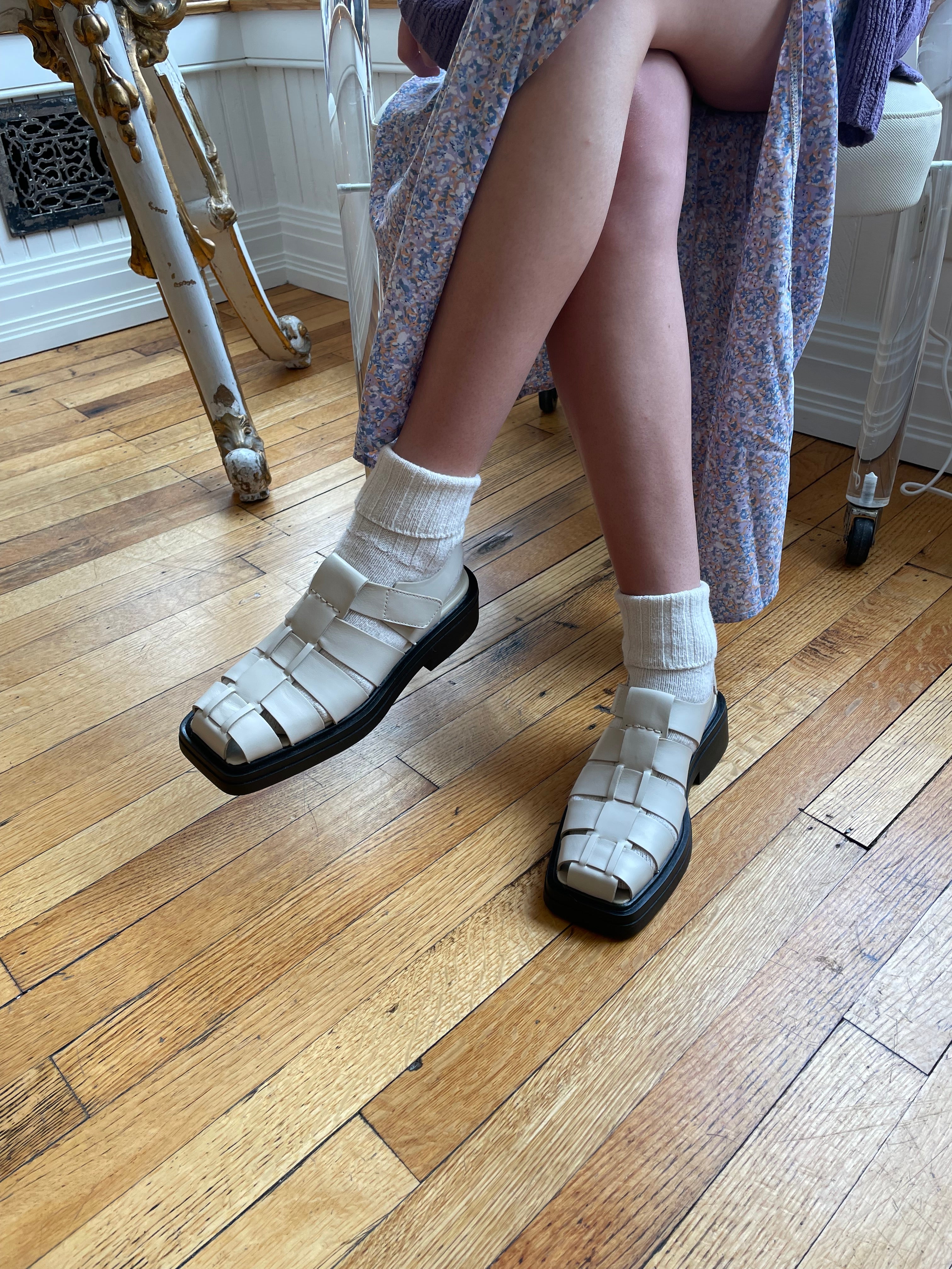 EYRA Off White Leather Woven Sandal