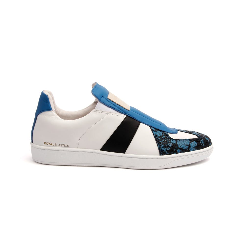 Men's Smooth White Blue Black Leather Low Tops 01583-059