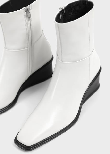 AINO White Wedge Ankle Boots