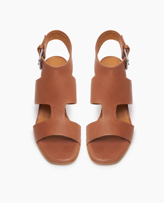 BERRY Tan Leather Block Heel Strappy Sandal