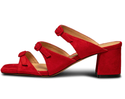 HANNA BUCKLE Red Suede Mules