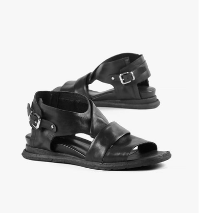 CROSS BAND Black Leather Sandals