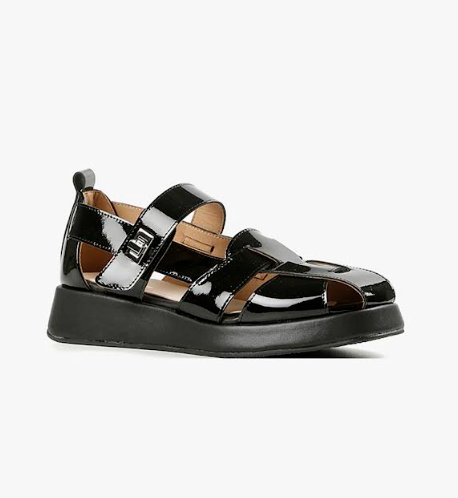 PATTY LOCK Black Patent Fisherman Sandal