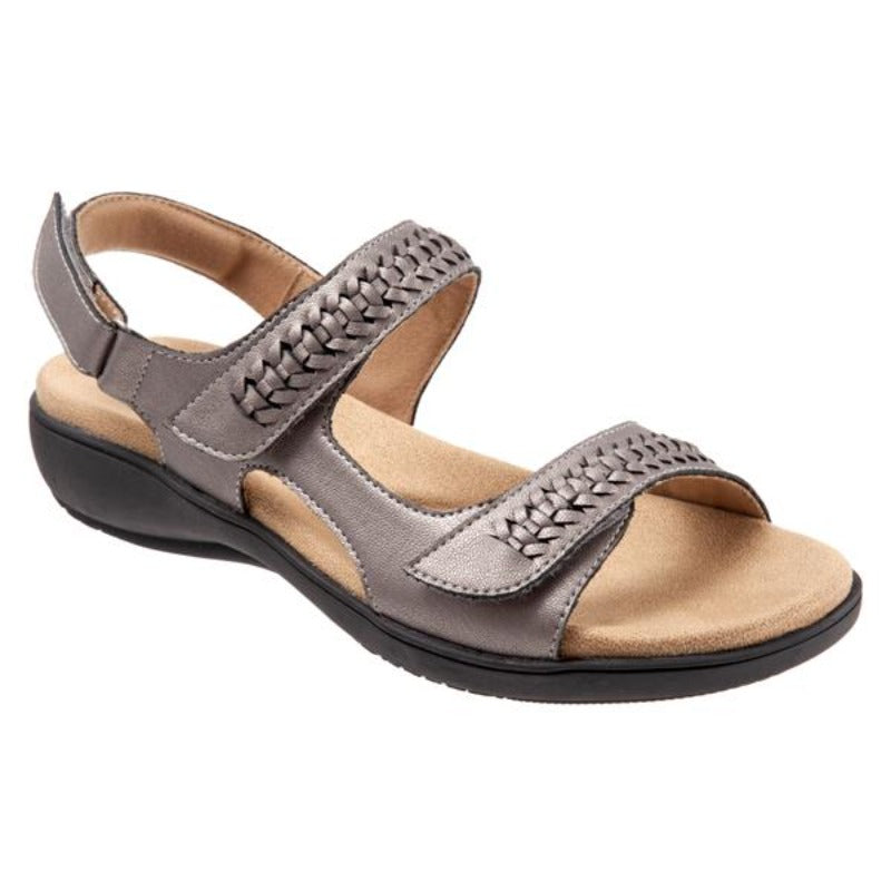 Trotters Romi Woven Pewter Leather Sandal (Women)