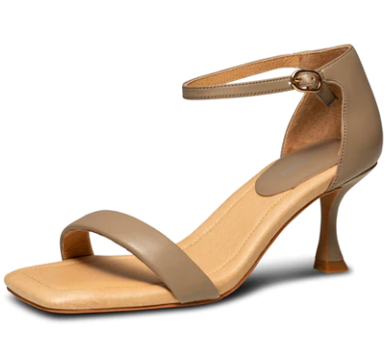 LEAH Taupe Leather Ankle Strap Sandals